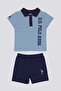 Azure Light Blue Baby Polo Collar T-shirt Set