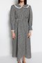 Black Gingham Textured Fabric Peter Pan Collar Waist Shirred Woven Dress TCTSS23EB00282 - 4