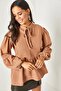 Women's Camel Collar Lace Up Balloon Sleeve Loose Linen Blouse BLZ-19002170 - 3