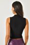 Women's Black High Collar Crop Blouse BLZ-19002165 - 4