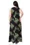 Large Size Thick Sling Bag Pocket Green Floral Long Viscose Dress - 3