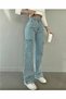Power Lycra Women's Baby Blue Cargo Pocket Super High Waist Loose Leg Jans Denim Palazzo Trousers - 3