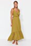 Khaki Maxi Woven Cut Out/Window Beach Dress TBESS23EL00085 - 3