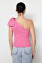 Pembe Tek Kol Fiyonk Detaylı Triko Bluz TPRSS22BZ0166 - 7