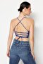 Cobalt Blue Crop Lined Woven Bustier TPRSS21BS0009 - 7