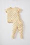 Baby Girl Patterned Ribbed Camisole Organic Cotton Short Sleeve Pajama Set - 4