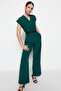 Emerald Green Belted Double-Breasted Collar Wide Leg Woven Jumpsuit TWOSS21TU0004 - 3