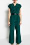 Emerald Green Belted Double-Breasted Collar Wide Leg Woven Jumpsuit TWOSS21TU0004 - 4