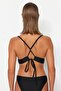 Siyah Dokulu Üçgen Push Uplı Bikini Üstü TBESS21BU0010 - 11