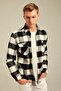 Black-white Men's Slim Fit Button-Up Collar Double Pocket Lumberjack Plaid Shirt