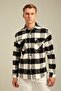 Black-white Men's Slim Fit Button-Up Collar Double Pocket Lumberjack Plaid Shirt - 4
