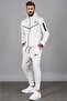 Ecru Hooded Jogger Men's Tracksuit Set 5673 - 2