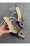 Black Satin Women's Ankle Strap Stoned Heart Detailed Classic Heeled Shoes - 3