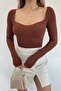 Women's Brown Heart Collar Knitwear Sweater - 4