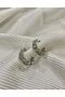 Silver / silver color zircon stone chain motif earrings - 2