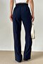 Qustyle Women's Knitted Belt Trousers Navy Blue - 4