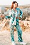 Pure Silk Shirt-Pants Set/Pajama Set| Turquoise Van Gogh Almond Tree| Nomads Felt - 7