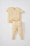 Baby Girl Patterned Ribbed Camisole Organic Cotton Short Sleeve Pajama Set - 8