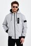 Men's Gray Print Detail Embroidered Water Repellent Seasonal Spring Jacket Coat - 3