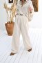 Women's Linen Textured Pleated Palazzo Trousers - 2