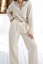 Women's Linen Textured Pleated Palazzo Trousers - 3