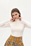 White Stand-up Collar Ribbed Crop-top - 2