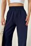 Qustyle Women's Knitted Belt Trousers Navy Blue - 3