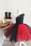 Black One Shoulder Halloween Girl's Dress Set of 3, Birthday Dress, Halloween Dress