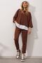 Women's Brown Wide Collar Top and Elasticated Waist Double Pocket Two-Thread Top and Bottom Set ALC-X8175