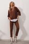 Women's Brown Wide Collar Top and Elasticated Waist Double Pocket Two-Thread Top and Bottom Set ALC-X8175 - 4