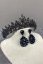 Bridal Accessory Navy Blue Jessie Model Stylish Stone Bridal Crown and Drop Earrings Set – Magnet, Gift,