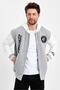 Men's Gray Embroidered Hooded College Jacket - 5