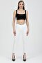 Women's White Belted Classic Fabric Trousers