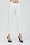 Women's White Belted Classic Fabric Trousers - 3