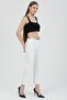Women's White Belted Classic Fabric Trousers - 5