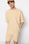 Limited Edition Beige Oversize 100% Cotton Label Textured Basic Thick T-Shirt Tmnss23Ts00069 - 3