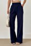 Qustyle Women's Knitted Belt Trousers Navy Blue