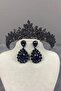 Bridal Accessory Navy Blue Jessie Model Stylish Stone Bridal Crown and Drop Earrings Set – Magnet, Gift, - 2