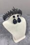 Bridal Accessory Navy Blue Jessie Model Stylish Stone Bridal Crown and Drop Earrings Set – Magnet, Gift, - 3