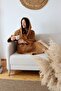 Waffle Adult Bathrobe Soft Pique Fabric Hooded Caramel - 3