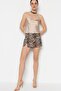 Beige Woven Straps Lace Collar Satin Blouse TWOSS19BB0161