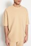 Limited Edition Beige Oversize 100% Cotton Label Textured Basic Thick T-Shirt Tmnss23Ts00069 - 4