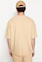 Limited Edition Beige Oversize 100% Cotton Label Textured Basic Thick T-Shirt Tmnss23Ts00069 - 2