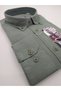 Men's Large Size Long Sleeve Khaki Color Linen Shirt 2223