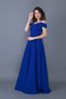 Women's Strappy Off-Shoulder Detail Maxi Length Flared Sax Blue Evening Dress Engagement and Graduation Dress - 5