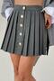 Qustyle Women's Button Detailed Pleated Skirt Gray