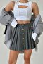 Qustyle Women's Button Detailed Pleated Skirt Gray - 2
