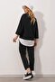 Women's Black Wide Collar Elastic Waist Double Pocket Front Stitched Two-Thread Top and Bottom Set ALC-X8175 - 4