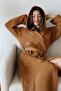 Waffle Adult Bathrobe Soft Pique Fabric Hooded Caramel - 2