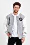 Men's Gray Embroidered Hooded College Jacket - 4